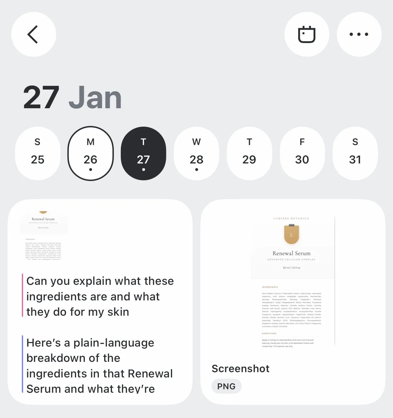 Today view showing AI explaining skincare product ingredients